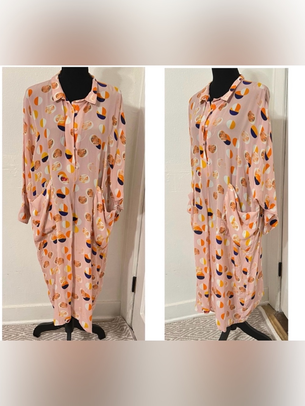 Moing Abstract Printed Shirt Dress Silk Oversized Classy Bohemian Bold Summer